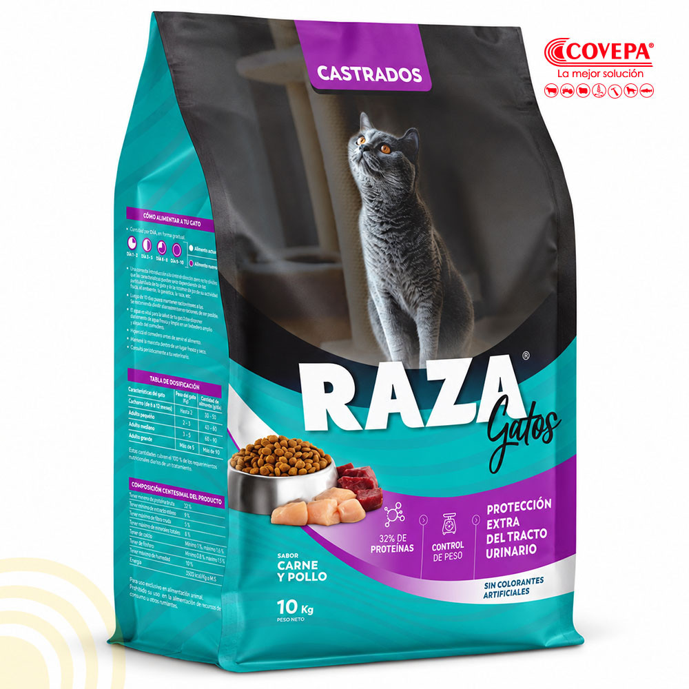 Alimento Gato Raza 10kg Castrado Carne Pollo