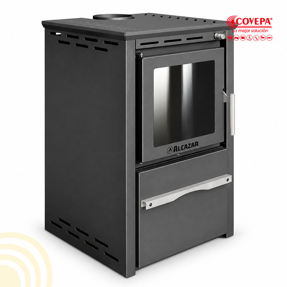 Estufa a Leña Combustión Lenta Alcazar Patagonia 480 Gris – 9 kW, hasta 150 m²