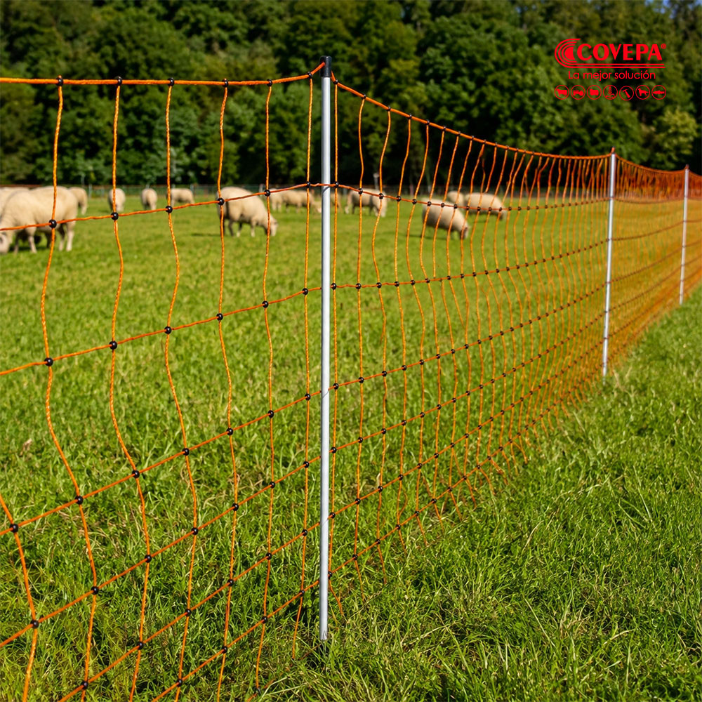 Malla Eléctrica Portátil para Ovinos 0,9x50m con 14 Postes