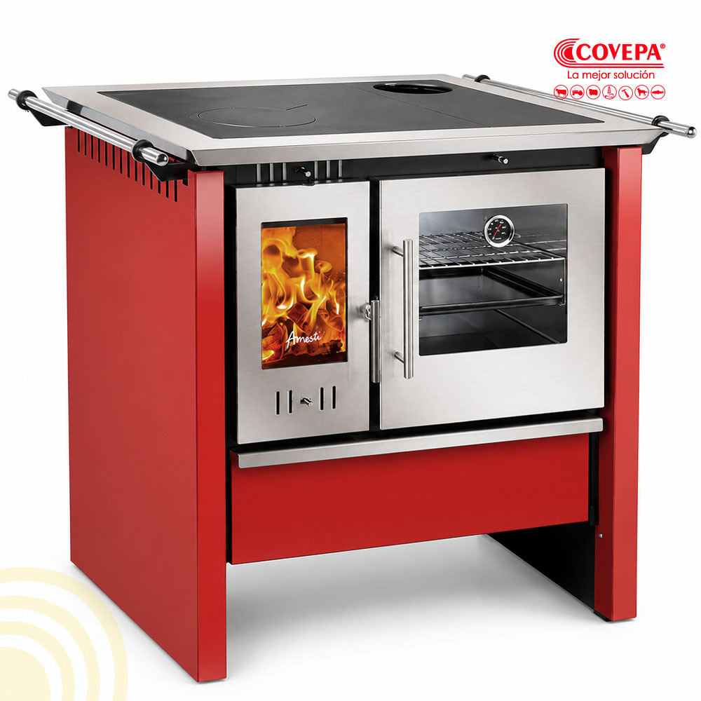 Cocina Leña Combustión Lenta Amesti Allegra Roja 9kW 161m²
