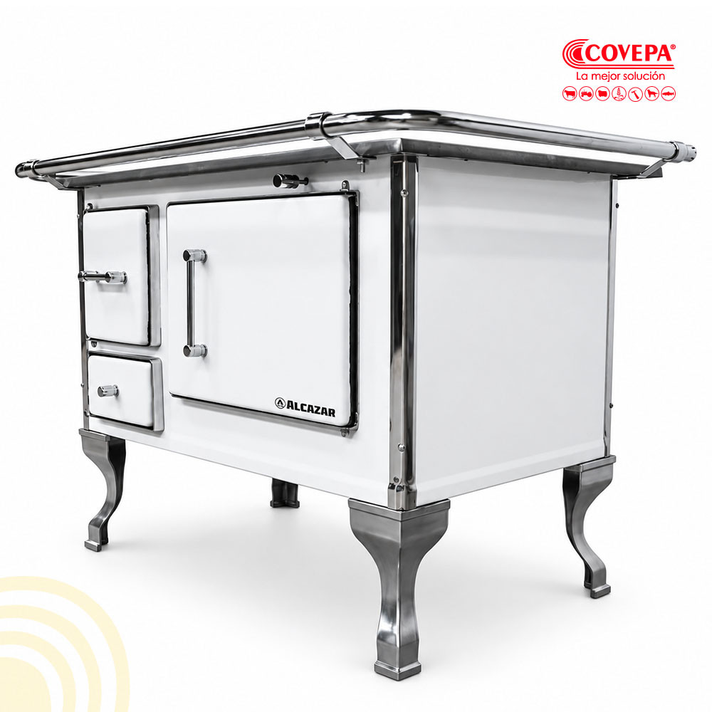 Cocina a Leña Alcazar Llaima 70 Enlozada Blanca – 72x56 cm, 4 Platos