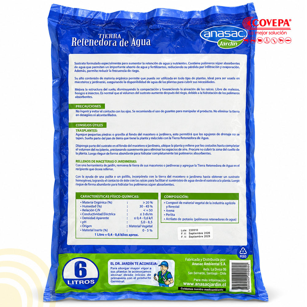 Tierra Retenedora de Agua Anasac 6 L
