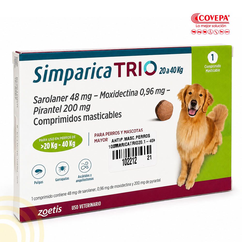Antiparasitario Simparica Trio Perro 20-40kg Masticable