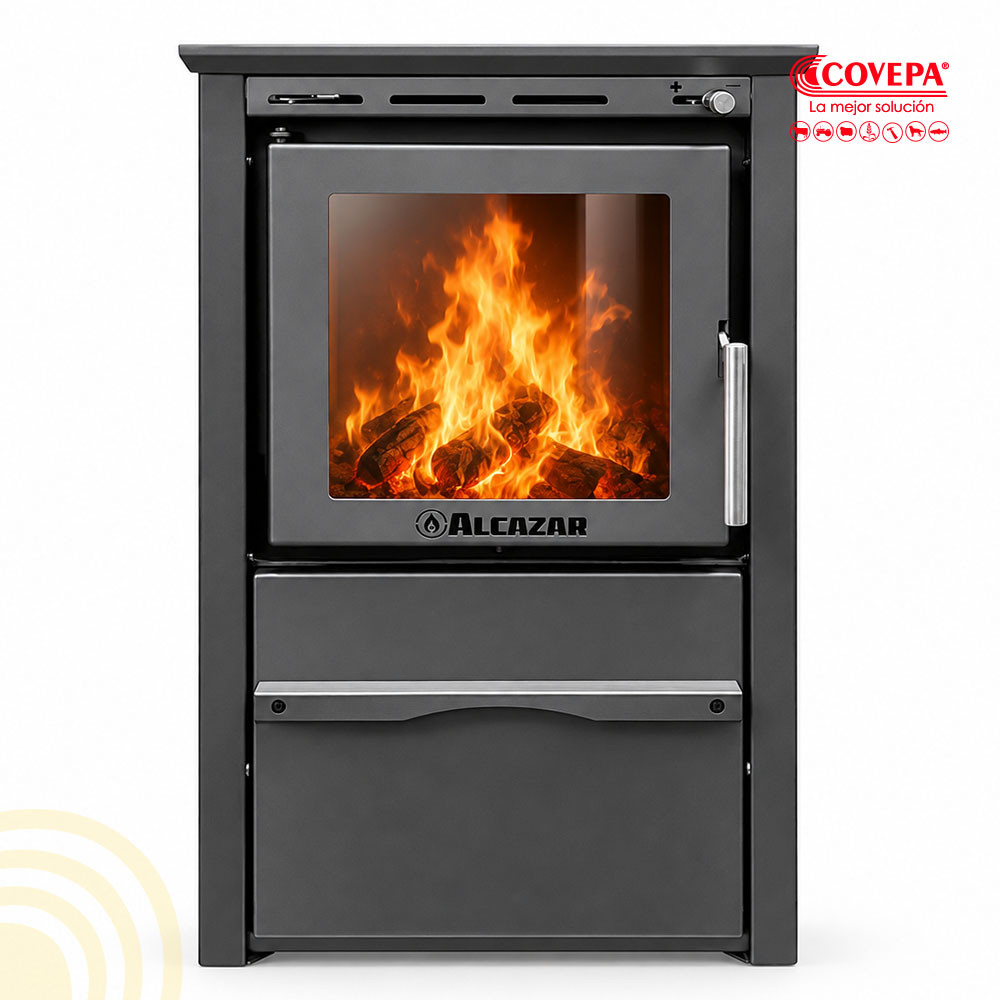 Estufa a Leña Combustión Lenta Alcazar Patagonia 480 Gris – 9 kW, hasta 150 m²