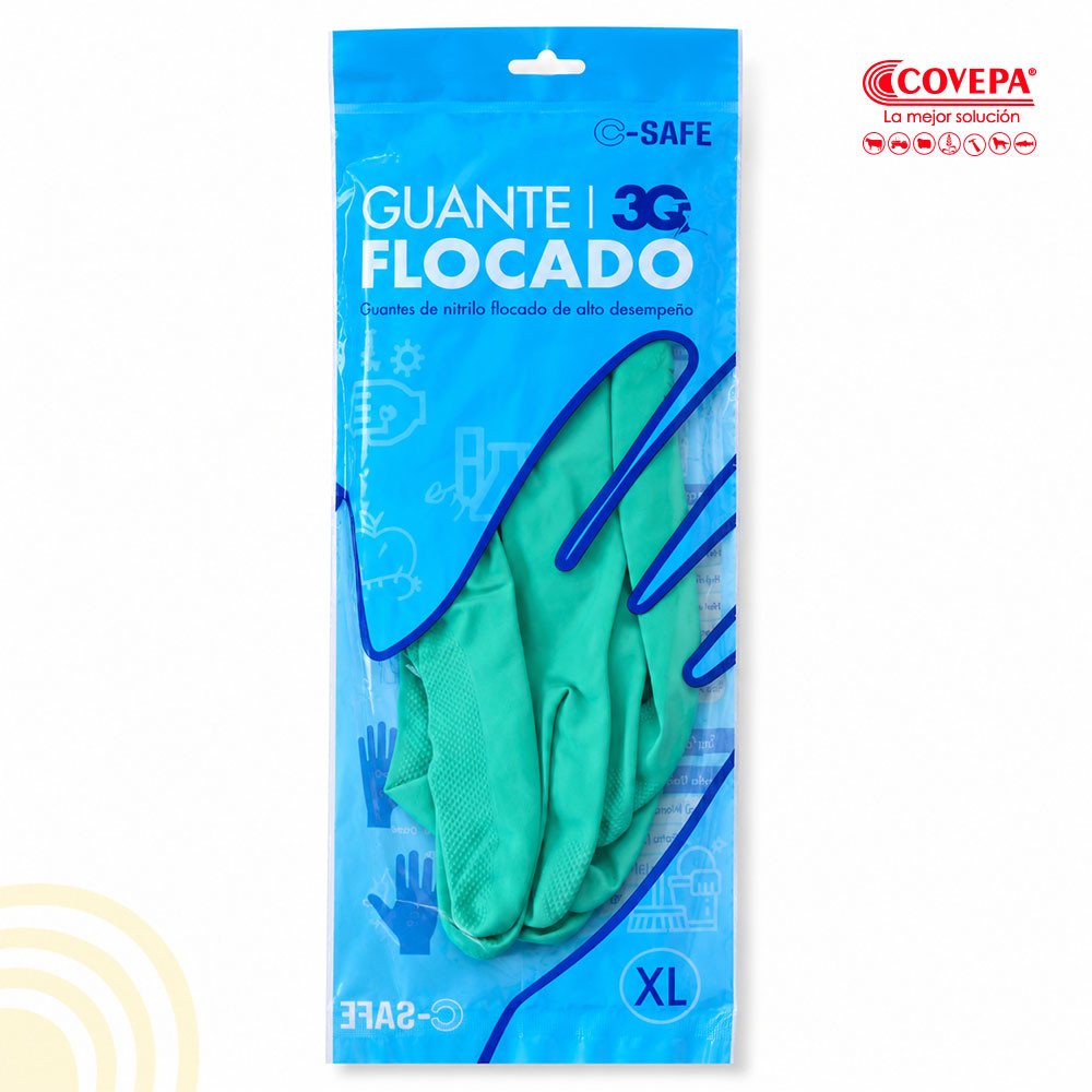Guante Nitrilo Flocado Verde Talla XL (Par)