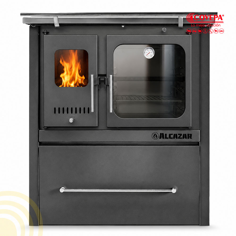 Cocina a Leña Combustión Lenta Alcazar M90 Gris – 91x59 cm, 13 kW
