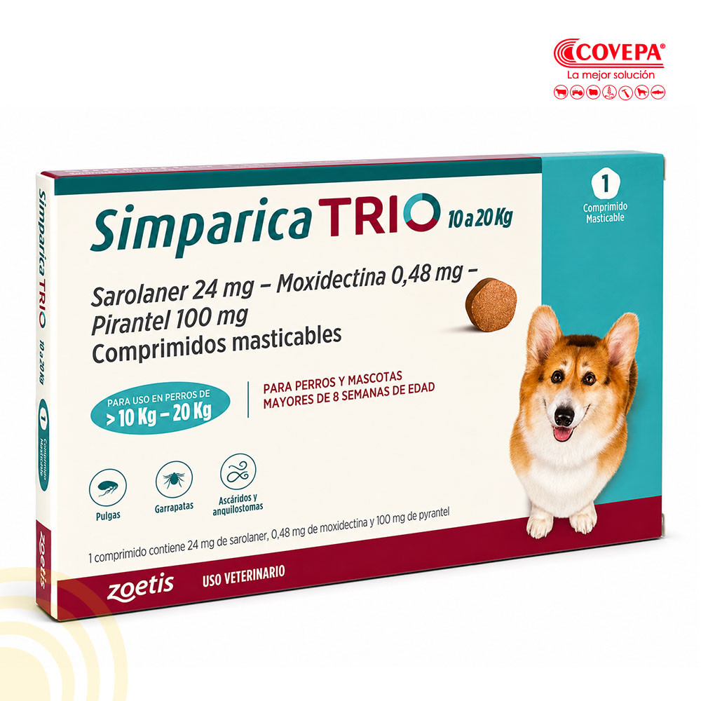 Antiparasitario Simparica Trio Perro 10-20kg Masticable