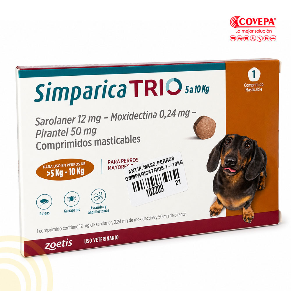 Antiparasitario Simparica Trio Perro 5-10kg Masticable