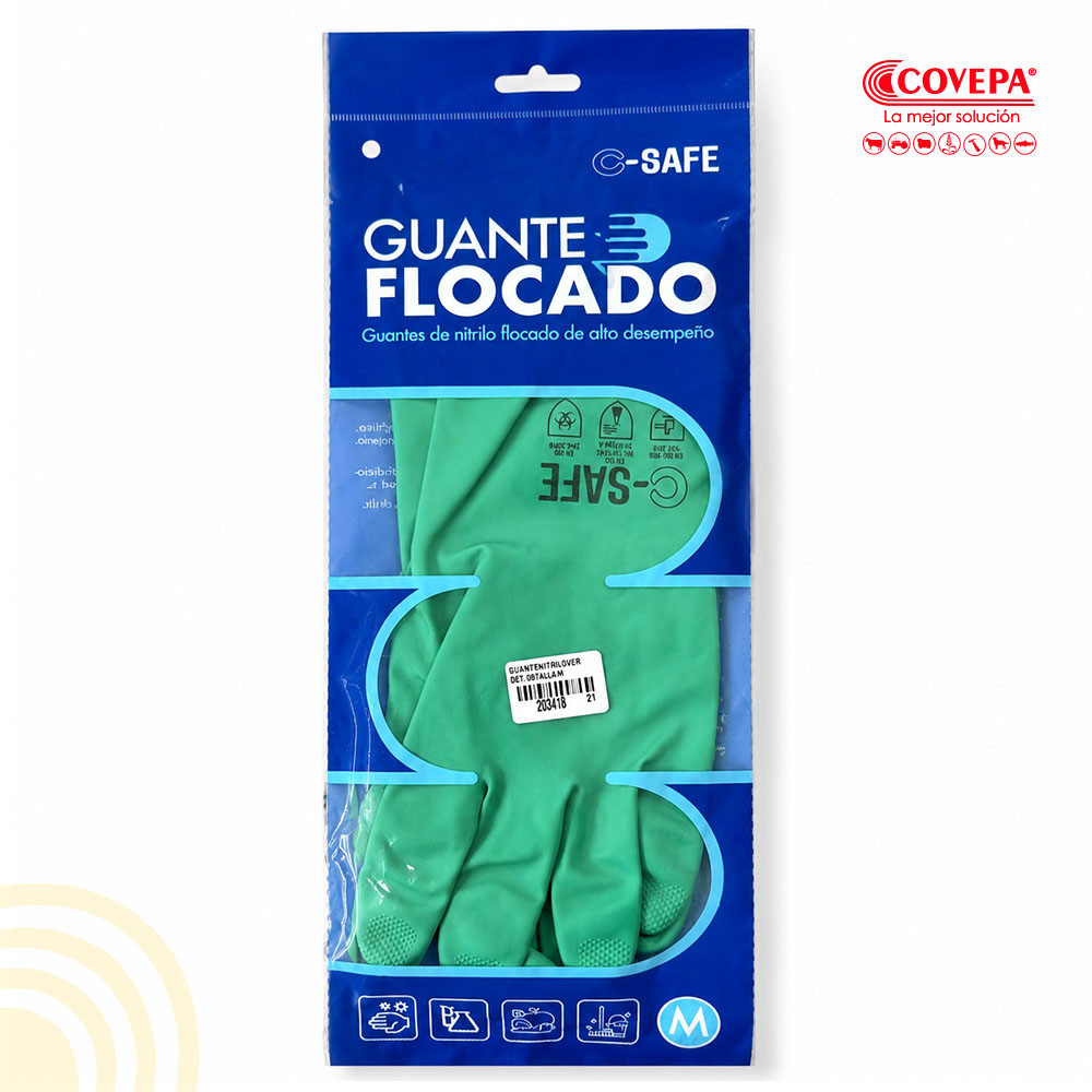 Guante Nitrilo Flocado Verde Talla M (Par)