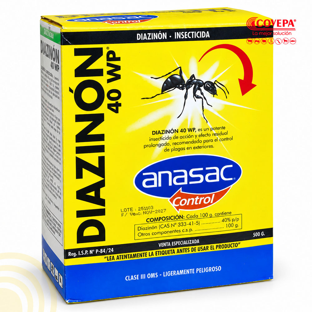 Insecticida para Hormigas Diazinón 40 WP Anasac 500g