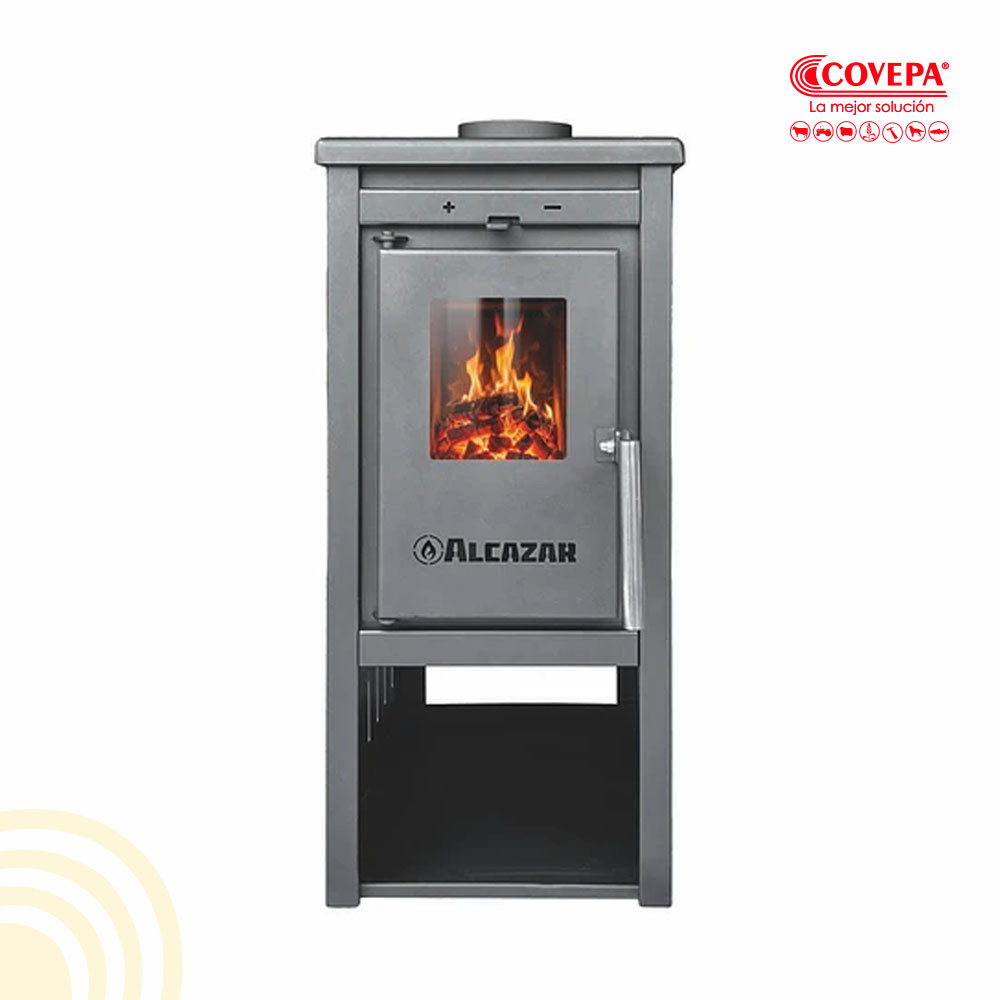 Estufa Leña Combustión Lenta Alcazar Patagonia 350 Gris 5,5kW 90m²