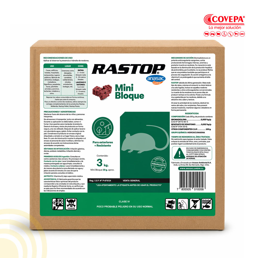 Raticida Rastop Mini Bloque Anasac 3kg