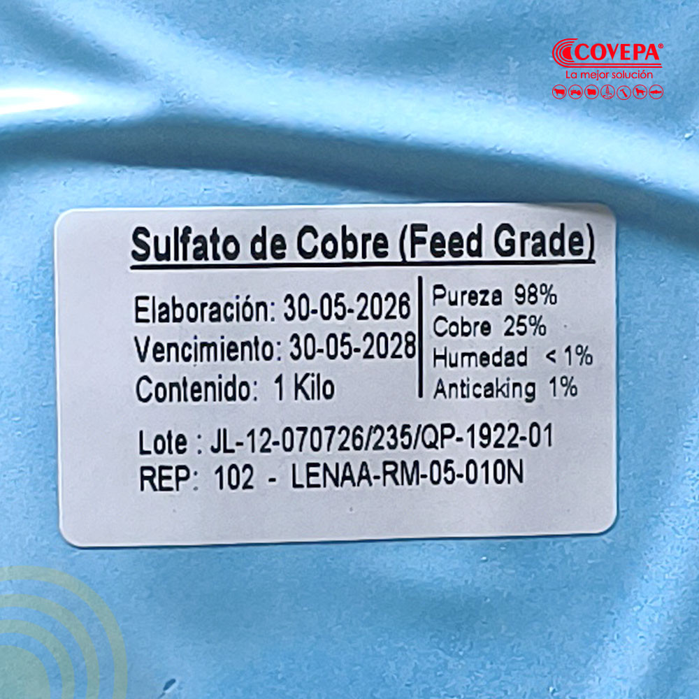 Sulfato de Cobre 1kg Grado Alimenticio
