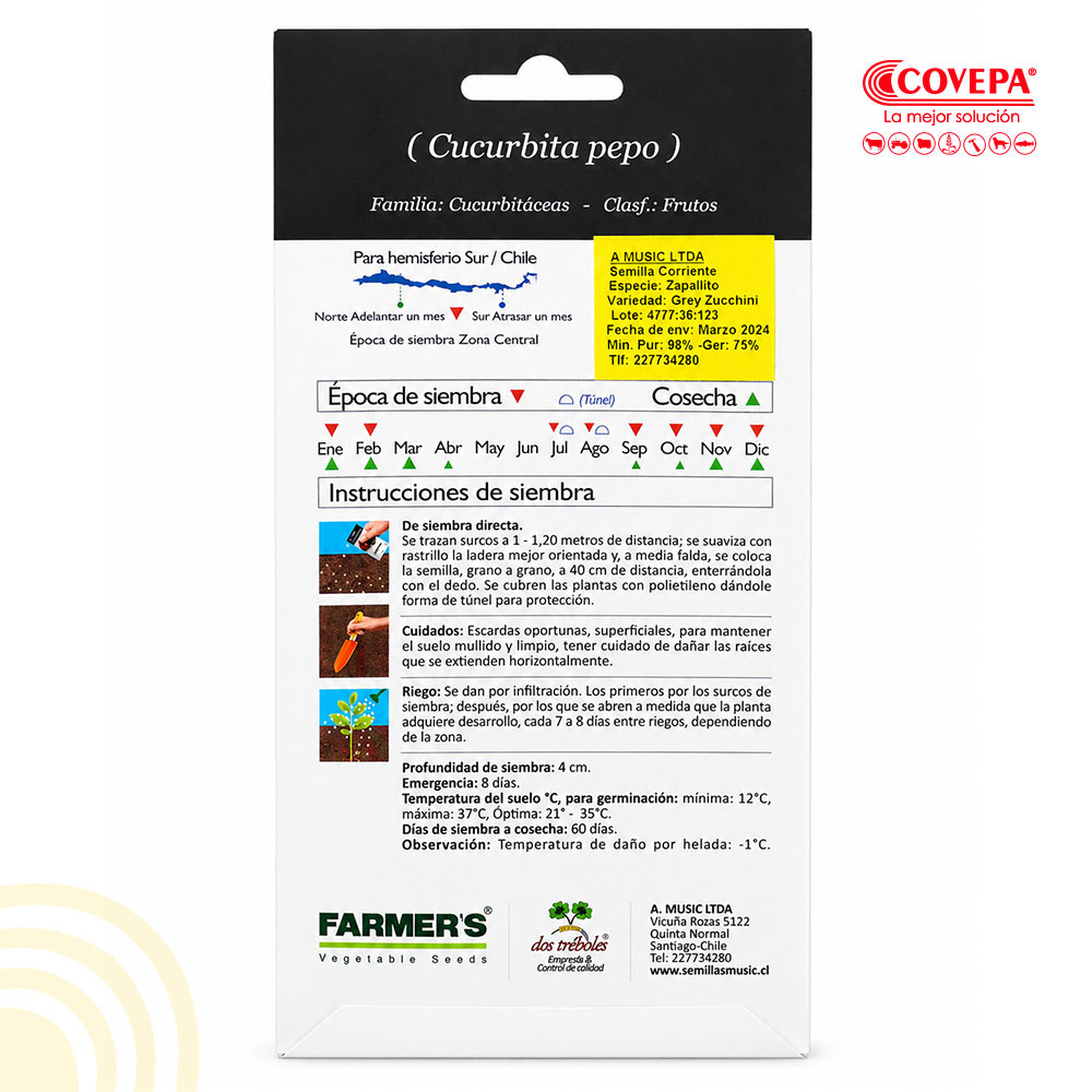 Semilla Hortaliza Zapallito Italiano Grey Zucchini Farmers 10gr