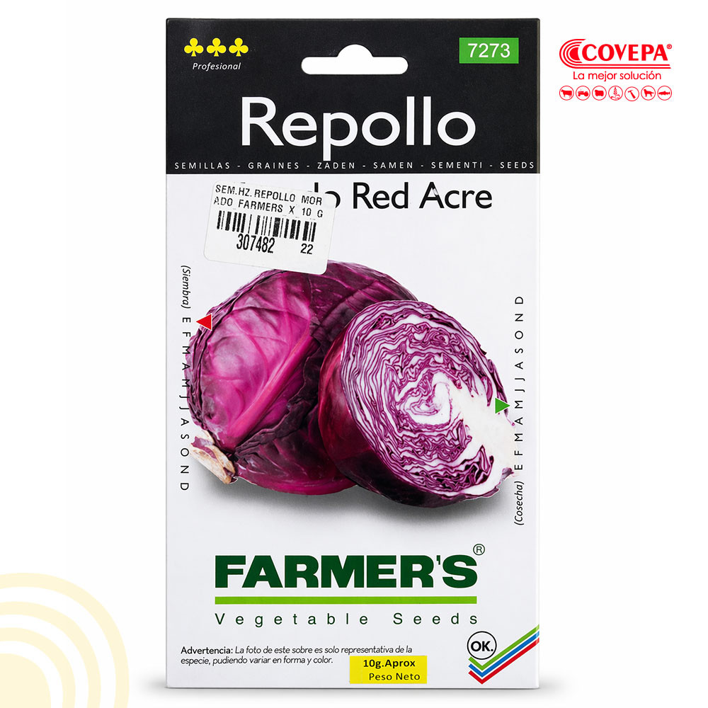 Semilla Hortaliza Repollo Morado Red Acre Farmers 10gr