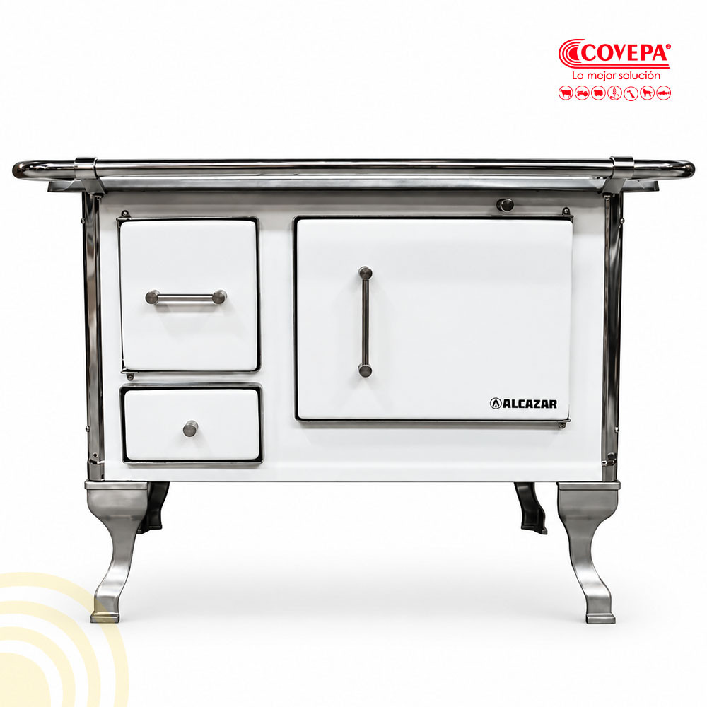 Cocina a Leña Alcazar Llaima 70 Enlozada Blanca – 72x56 cm, 4 Platos