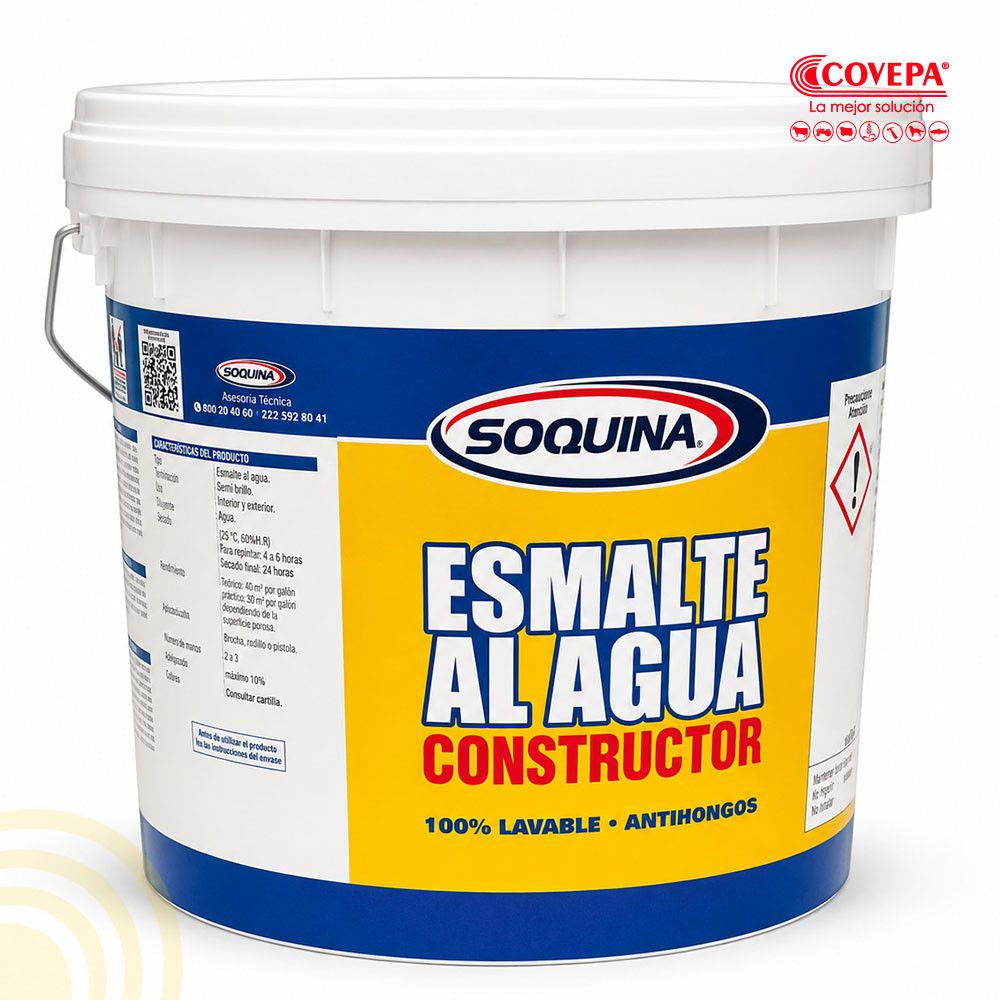 Esmalte Agua Constructor Blanco 5 Galones Soquina